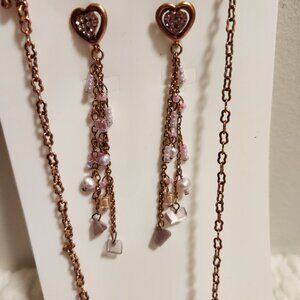 Christina Collection Copper Heart Earrings with Matching Statement Necklace